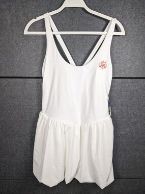 Roller Rabbit White Scoop-Back Romper with Coral Logo